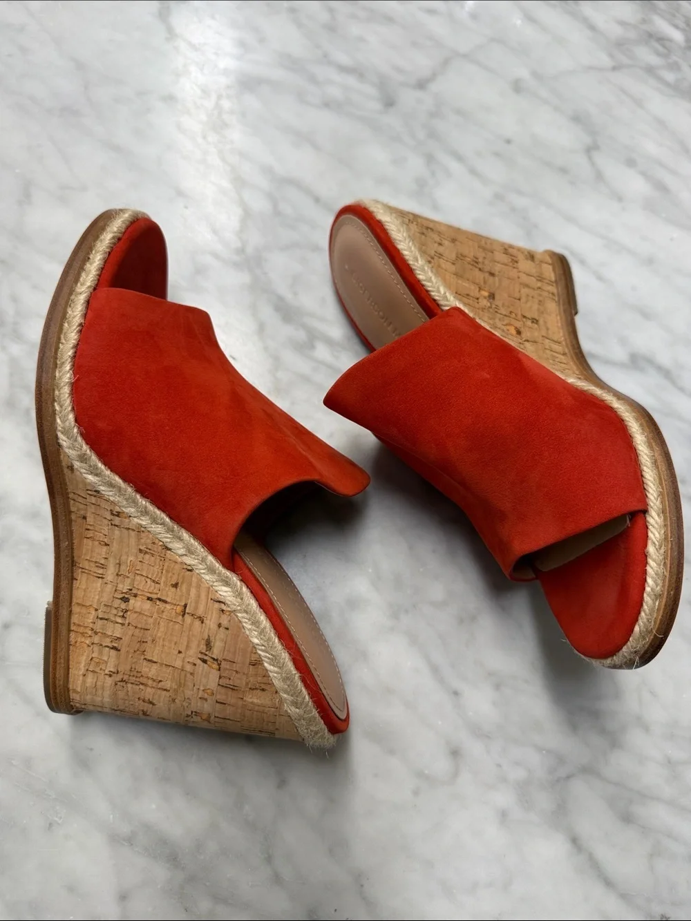 Sigerson Morrison Coral Red Suede Slip on Wedge NEW Size 7